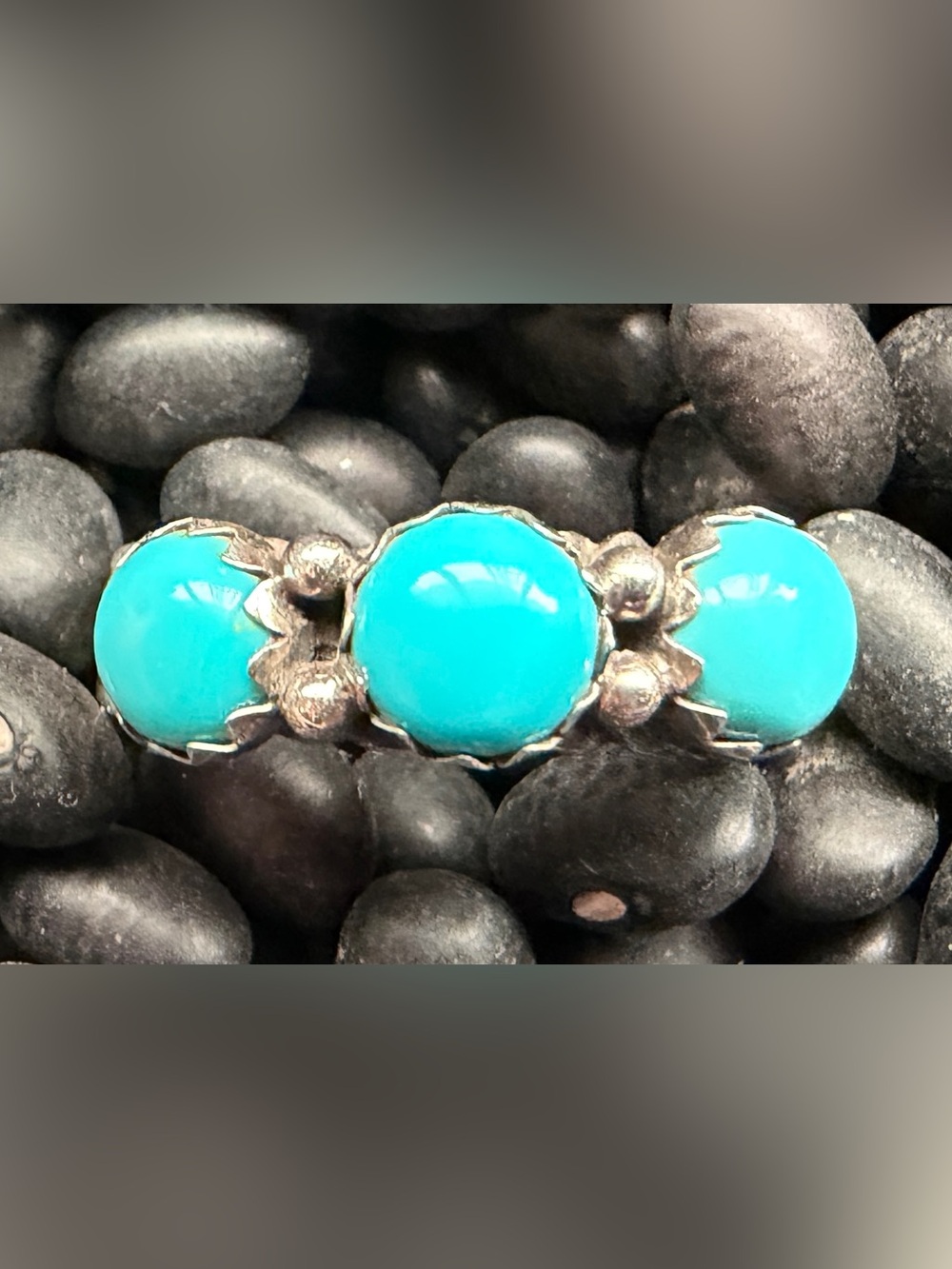 Handmade Turquoise Three-Stone Sterling Silver Ring